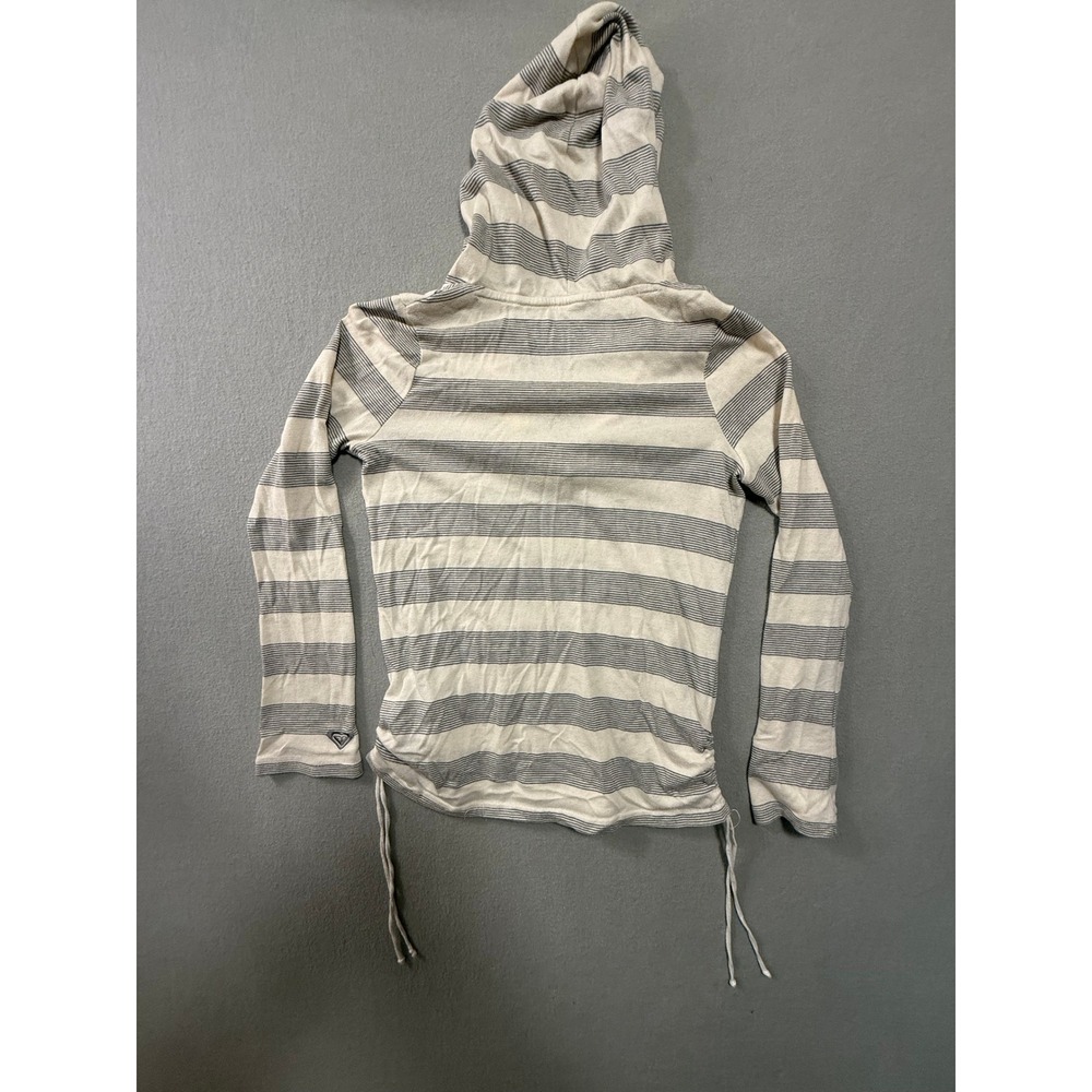 Roxy White Gray Stripe Lightweight Long Sleeve Hoodie‎ Sweatshirt Women Medium - Picture 10 of 10